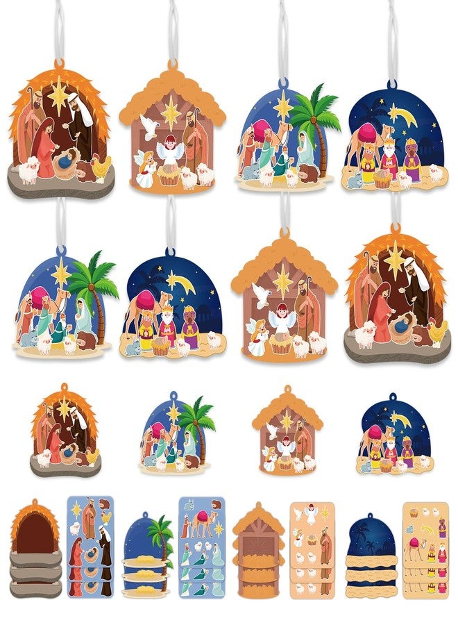 VABAMNA Christmas Nativity Ornament Crafts for Kids - 16 Pack Make Your Own Nativity Scene Ornament Kit with Nativity DIY Craft Stickers Cutouts for Kids Xmas Tree Holiday Classroom Art Activity Party Favors - Image 1